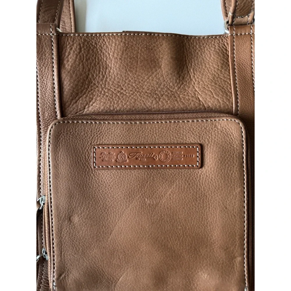 VTG Fossil 1954 #75082 Brown Pebbled Leather Messenger Purse Handbag‎